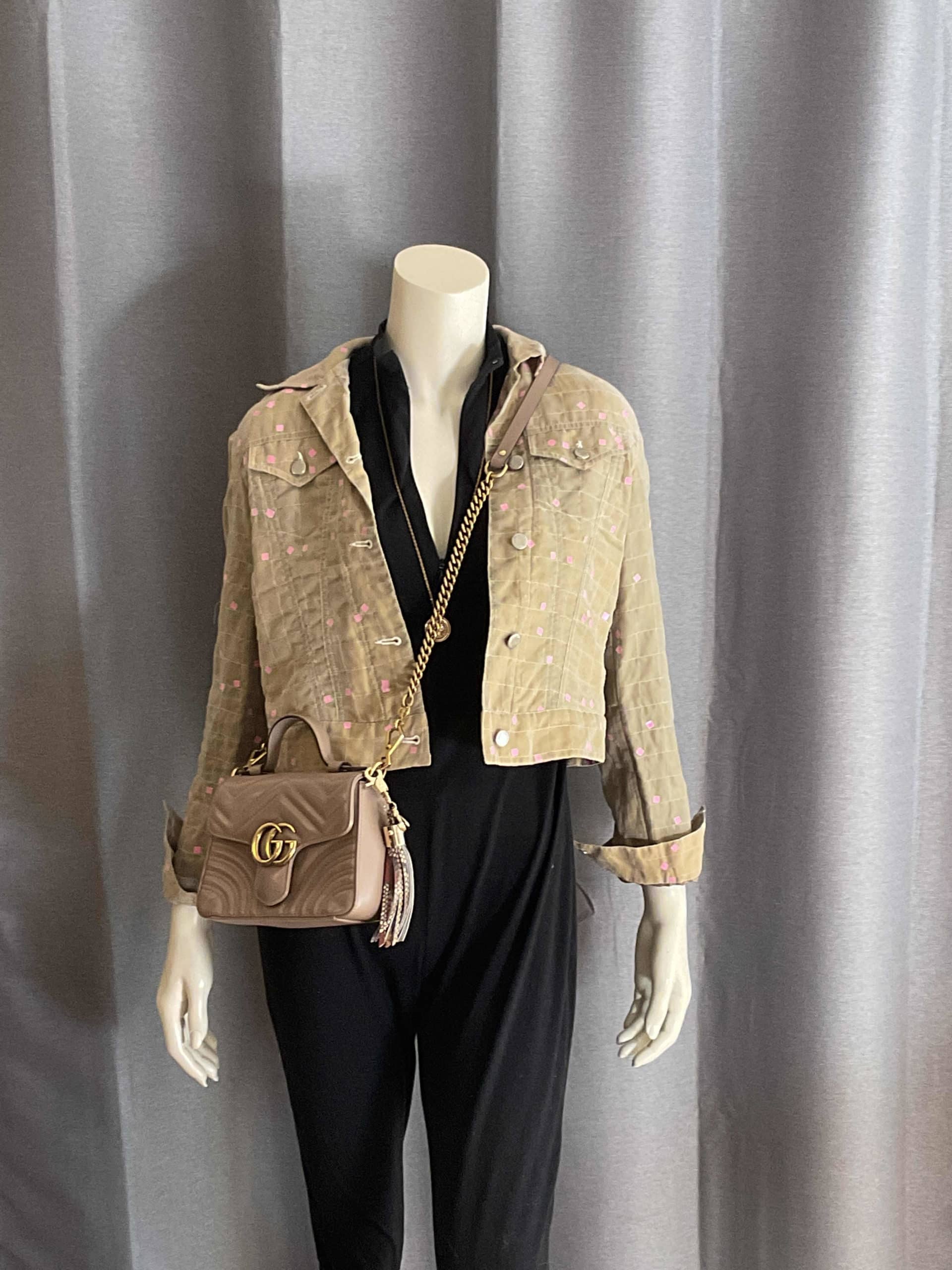 Vest en tissu beige et paillettes rose S