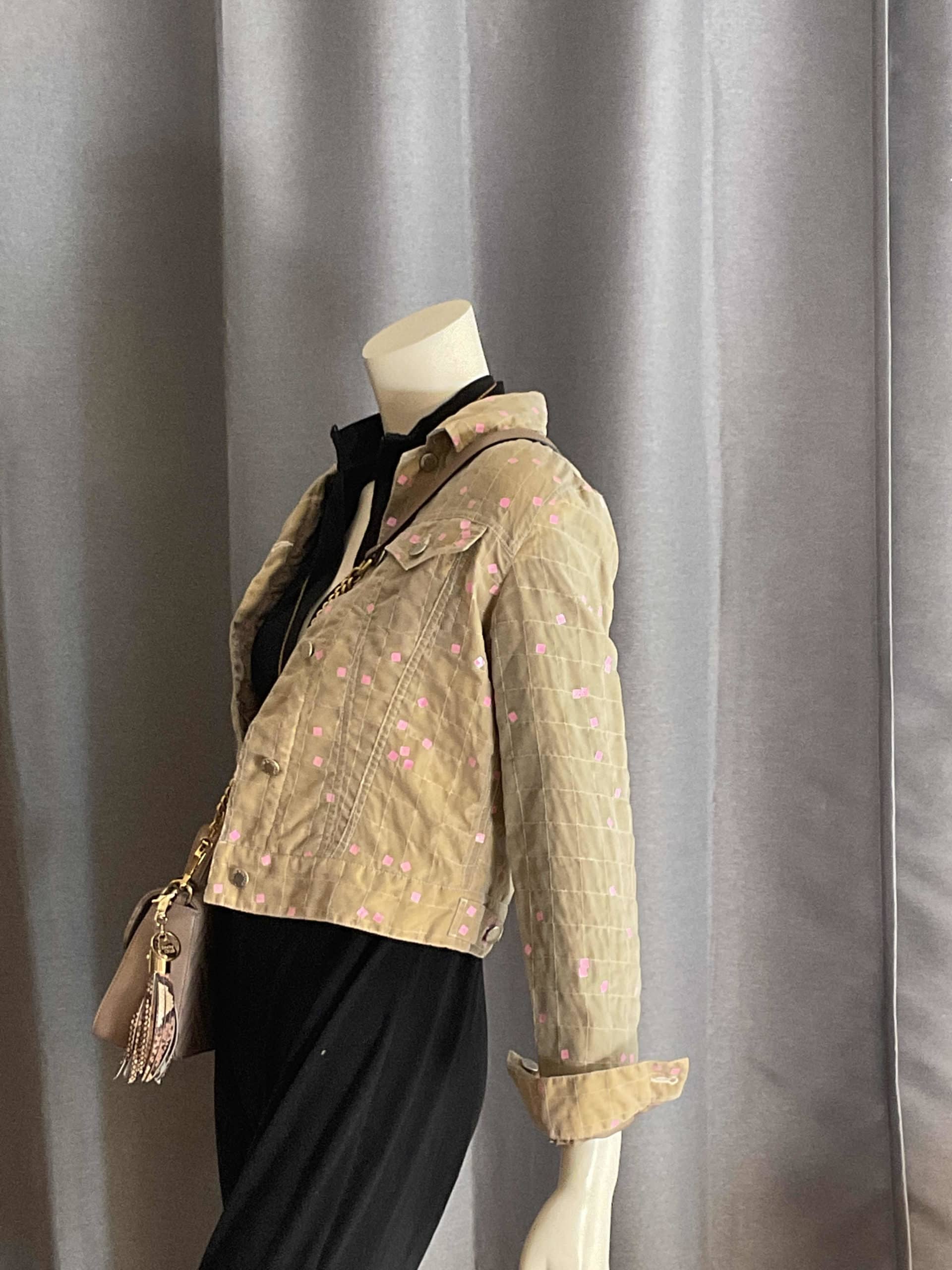 Vest en tissu beige et paillettes rose S