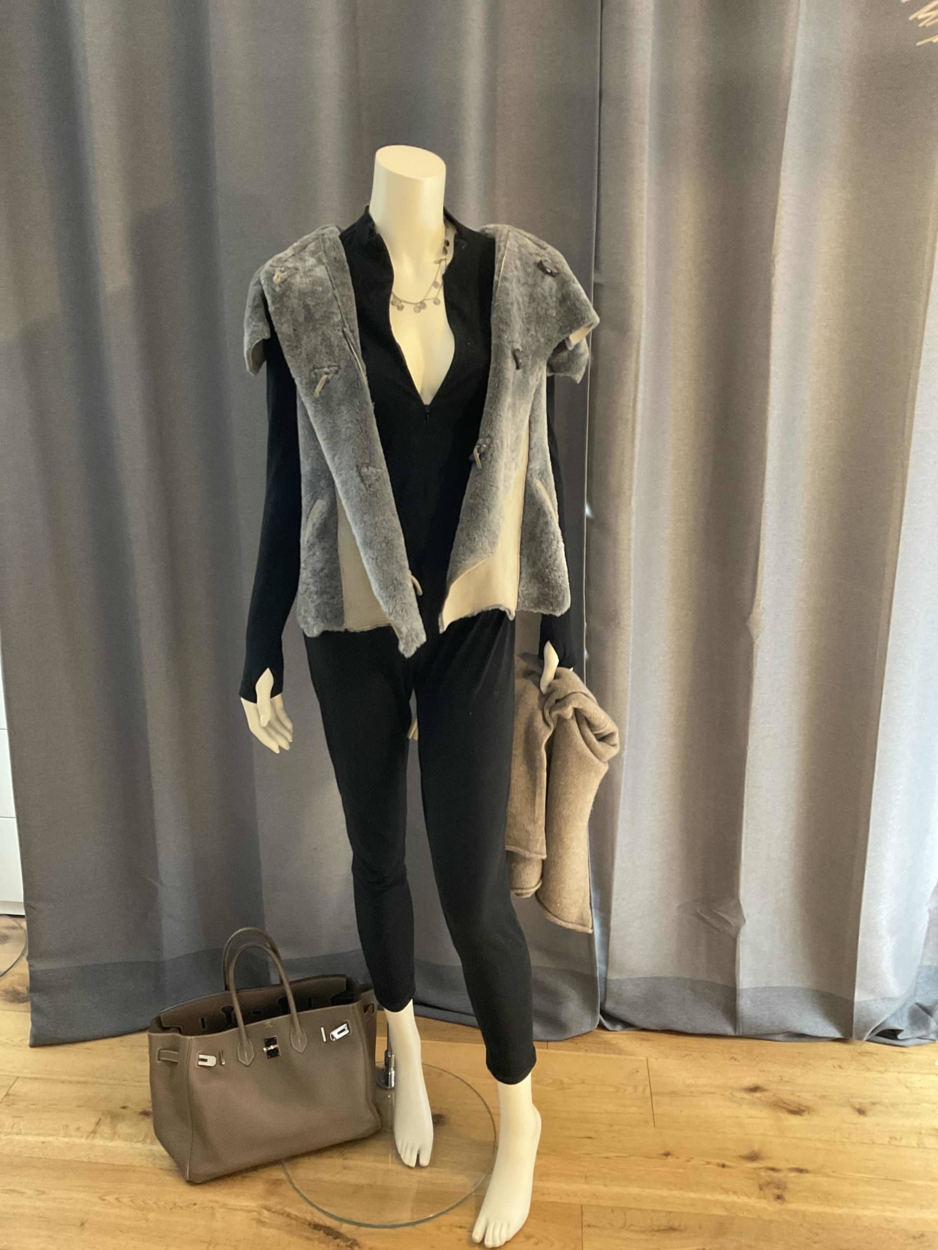 Gilet en mouton retournée gris et taupe M