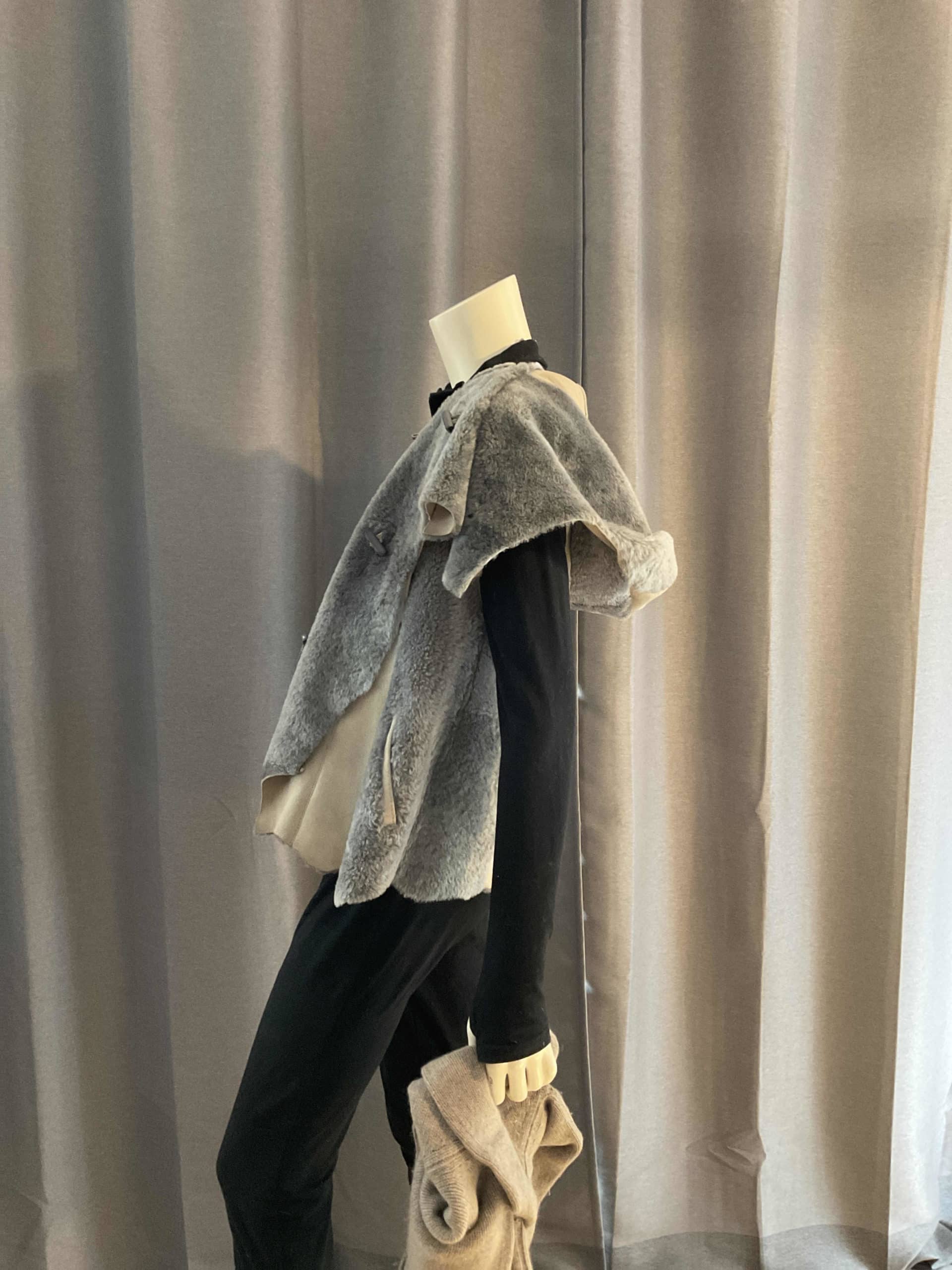 Gilet en mouton retournée gris et taupe M