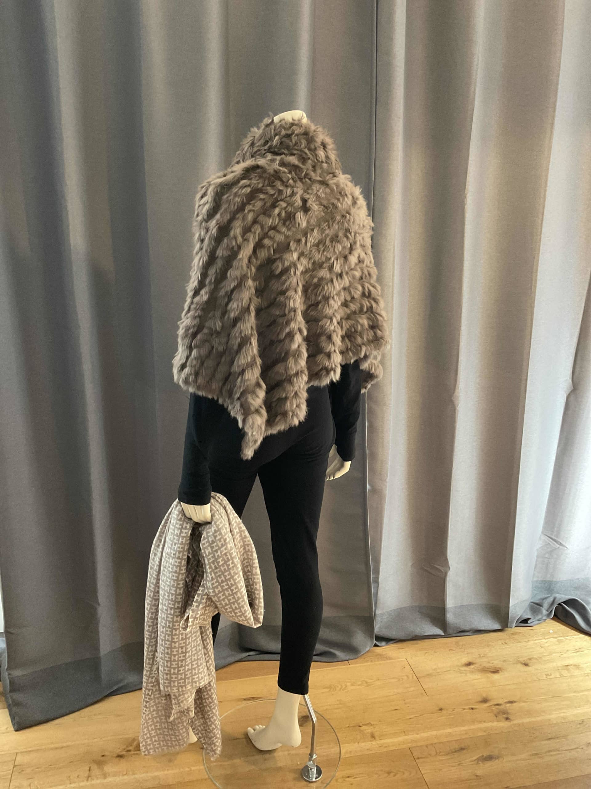 Poncho en lapin et laine taupe TU