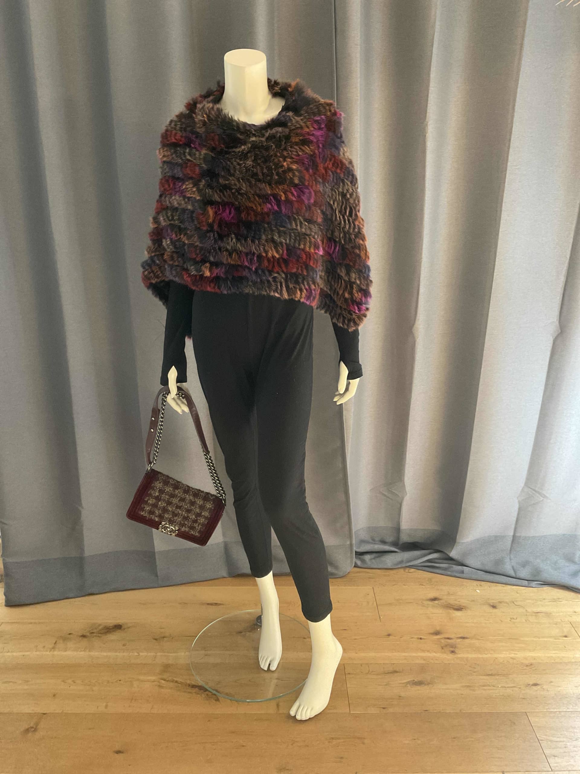 Poncho en lapin multicolore TU