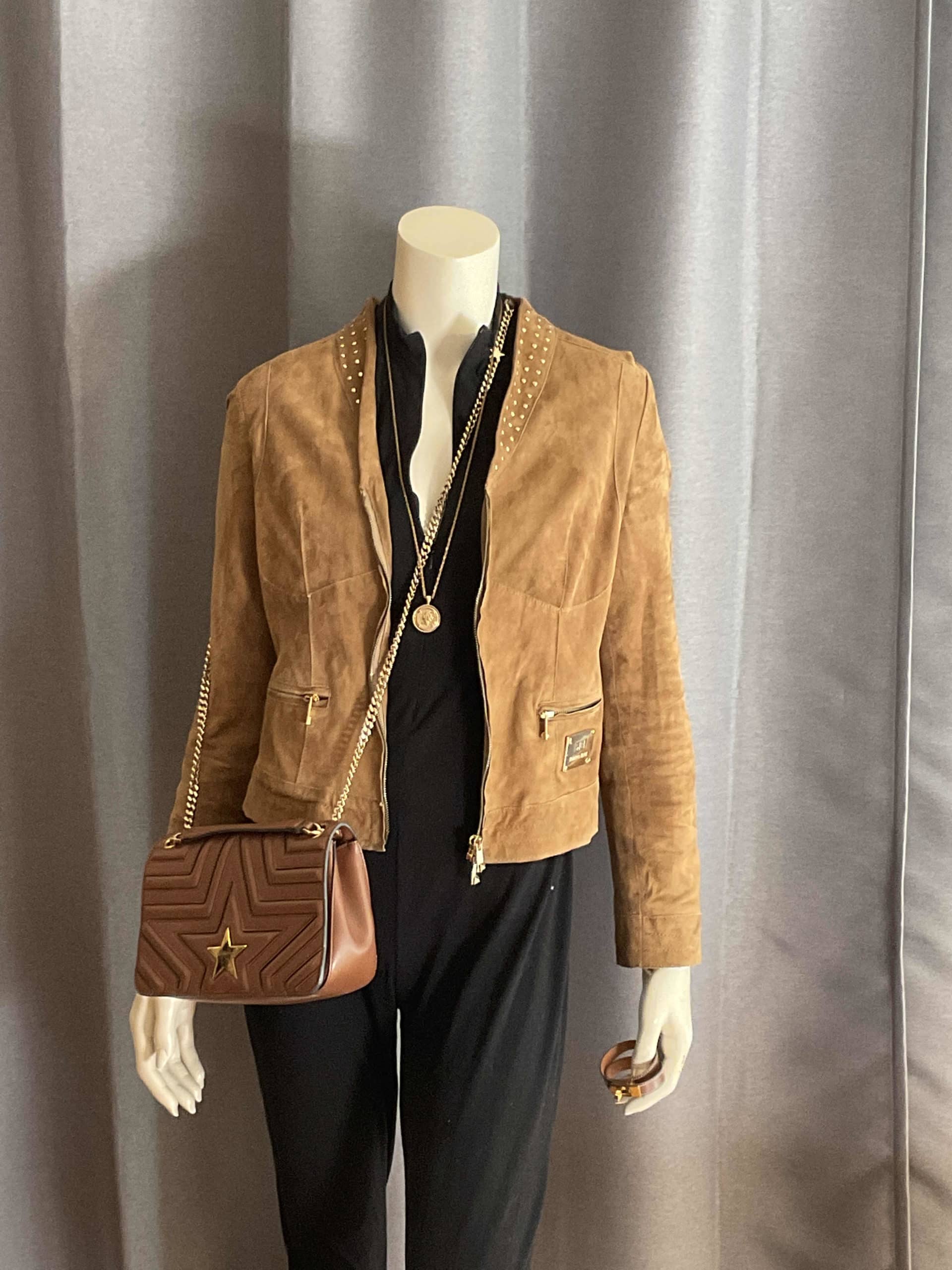 Vest en daim camel et doré M
